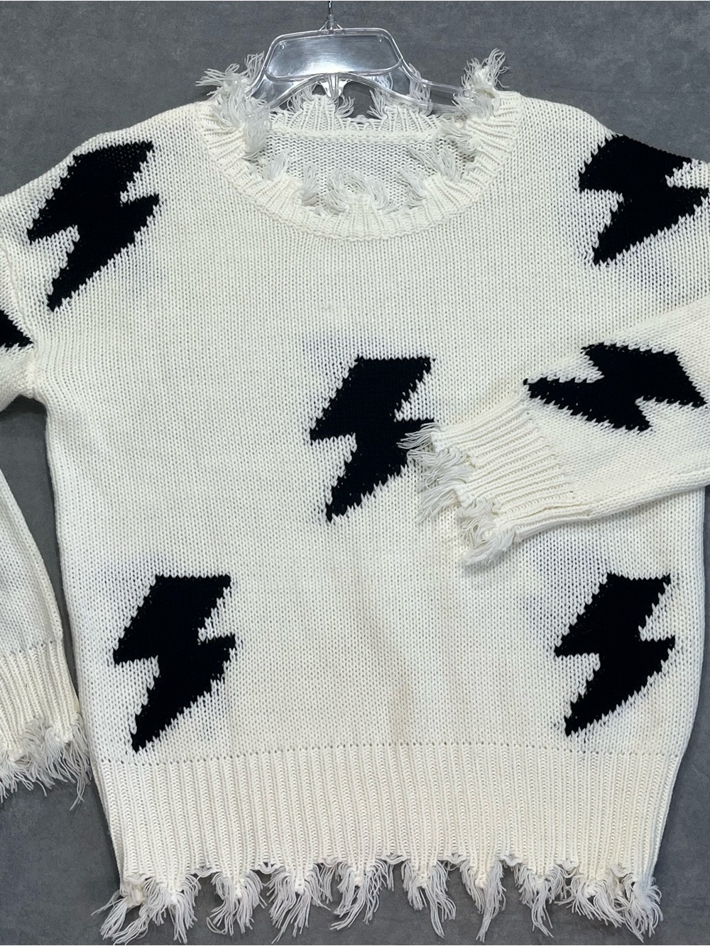Black & White Distressed Lightning Bolt Sweater Small Grunge Y2K